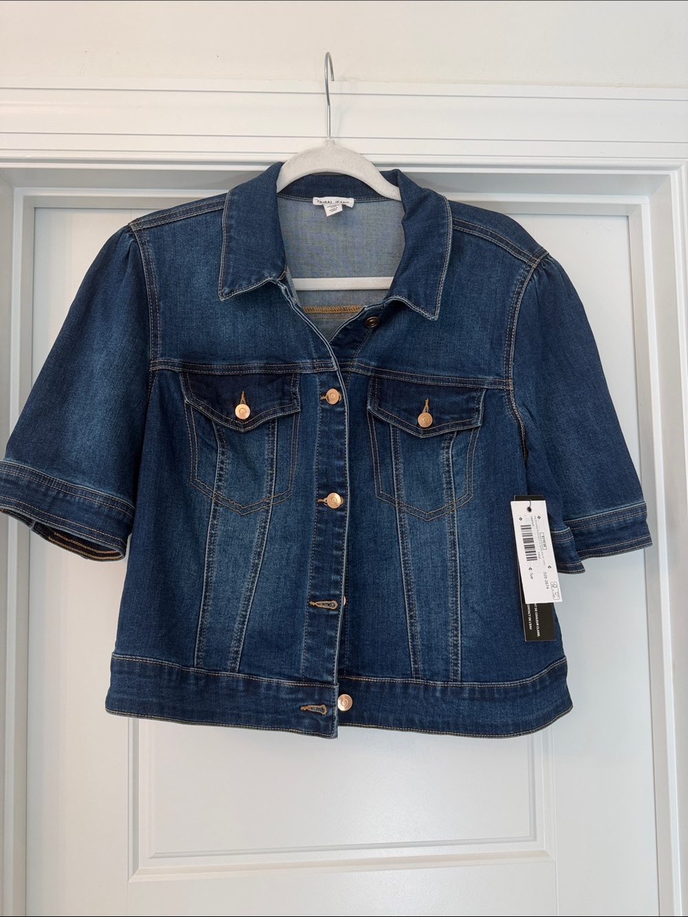 Tribal Short Sleeve Denim Jacket in Dark Blue